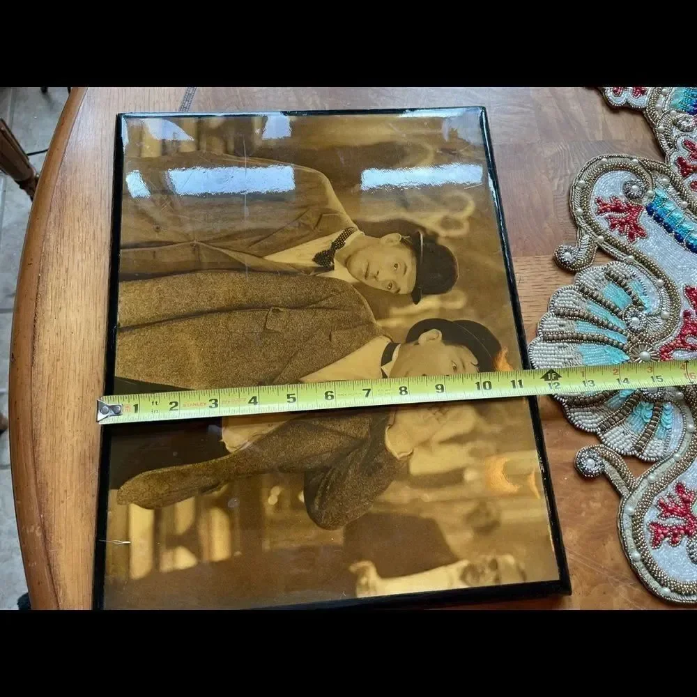 VINTAGE LAUREL & Hardy Framed Laquered Photo